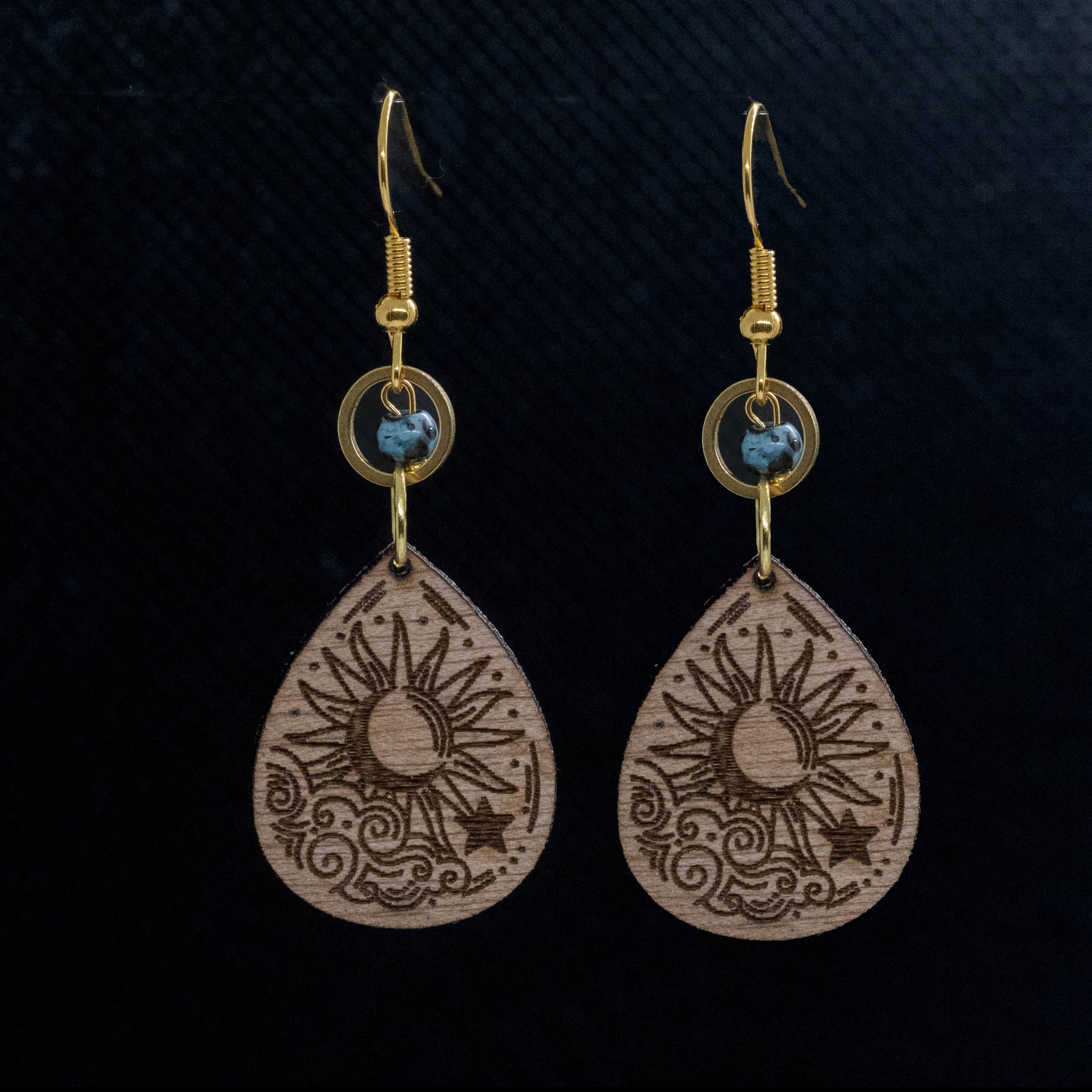 Misty Sun and Moon Wood Earrings
