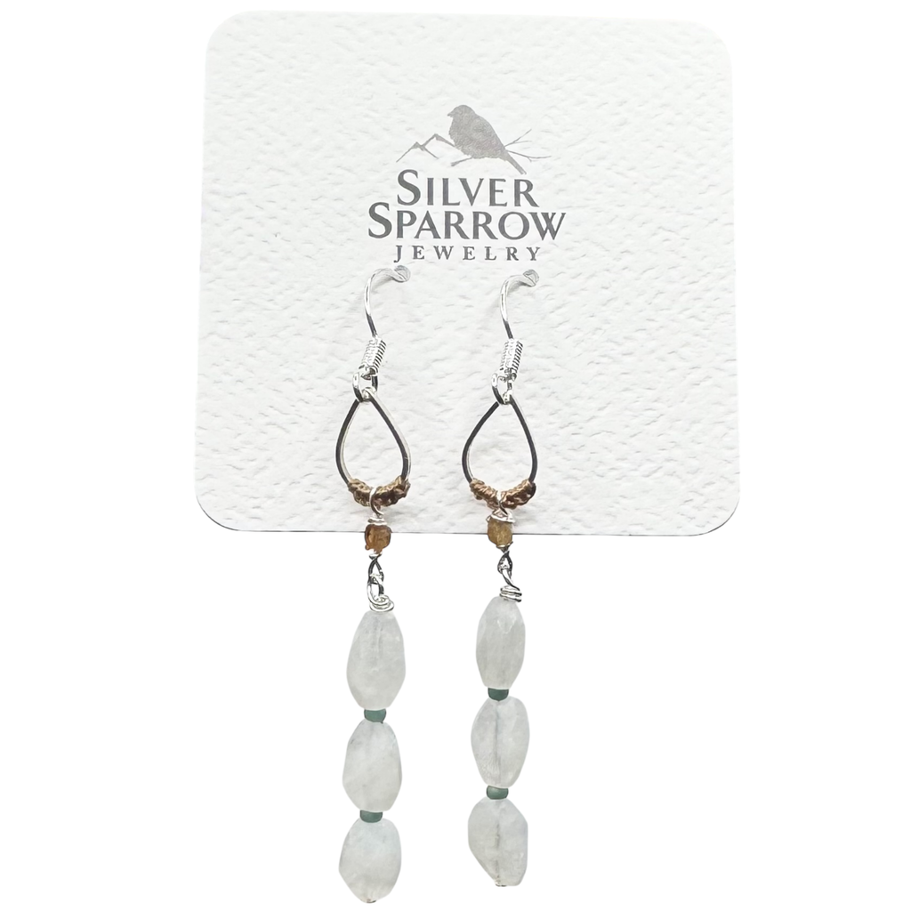 Moonstone Dangle Textile Earrings