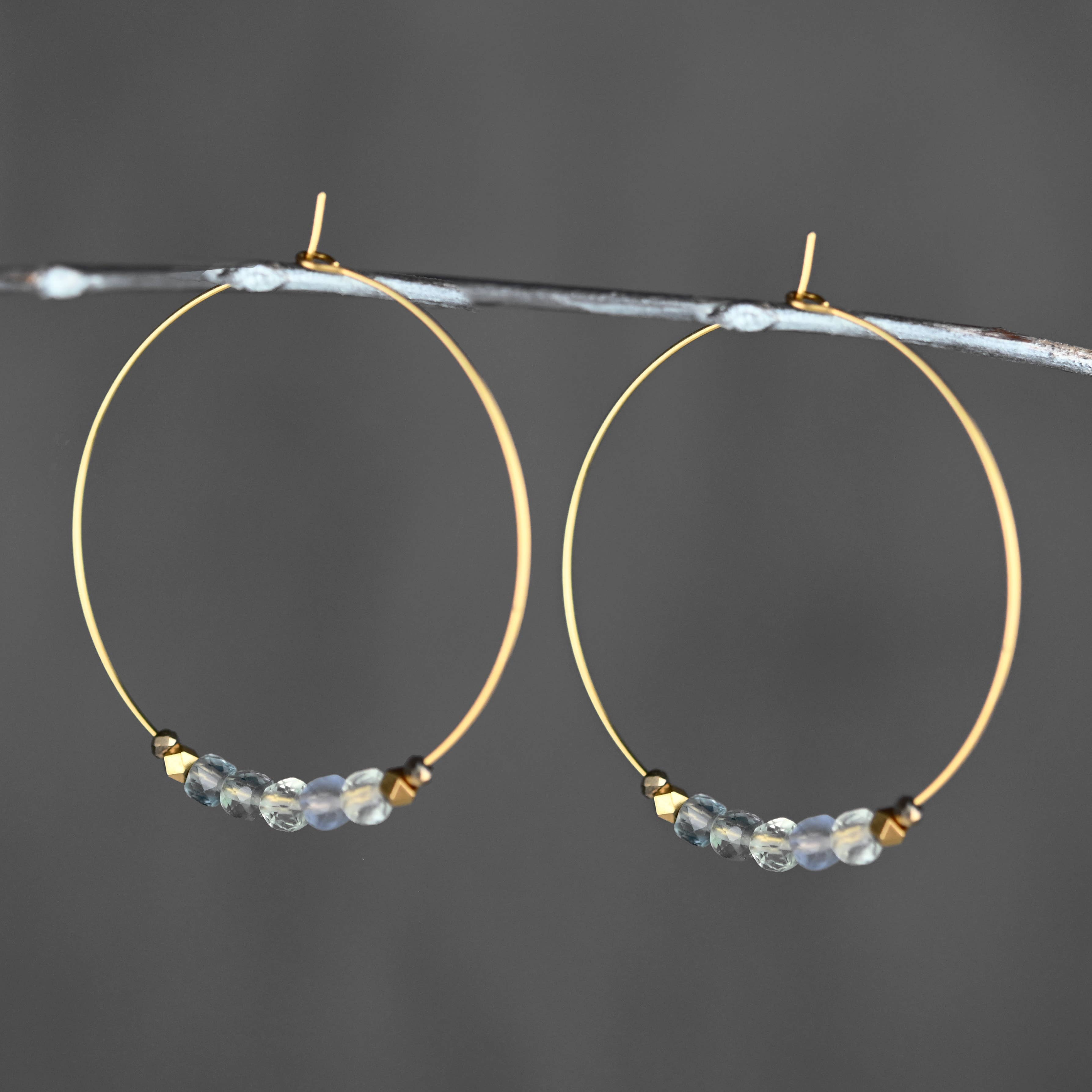 50mm Brass Hoops w/ Faceted Semi Precious Earrings