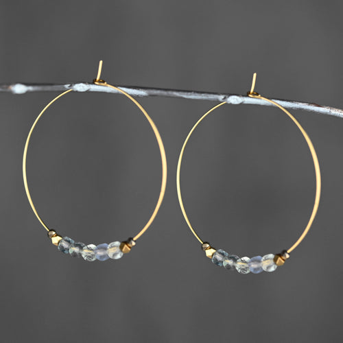 50mm Brass Hoops w/ Faceted Semi Precious Earrings