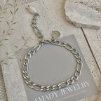 Silver Figaro Pearl link chain bracelet stainless steel