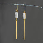 Rectangle Gemstone with Long Bar Earrings