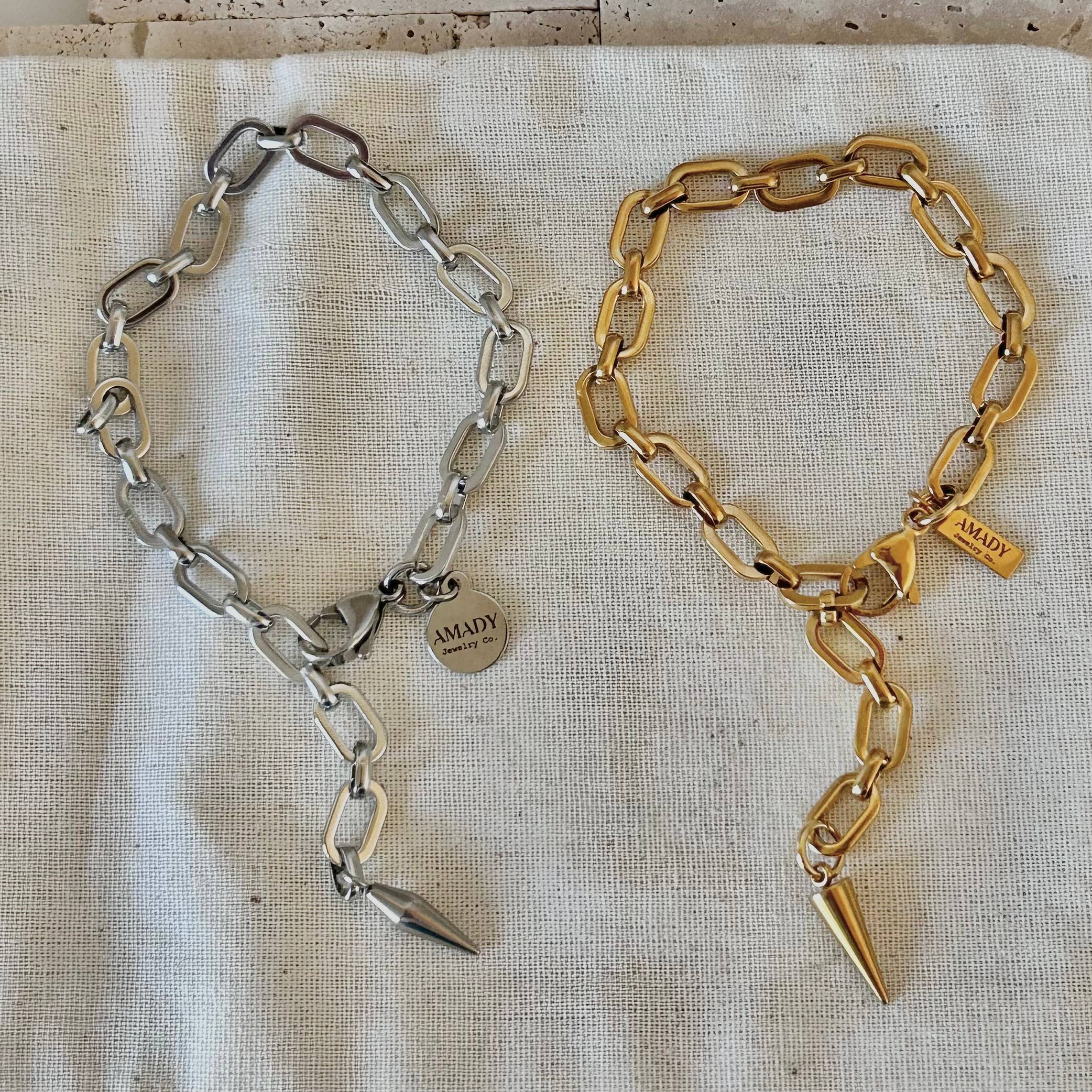 Spike Charm Chain Bracelet – Gold or Silver
