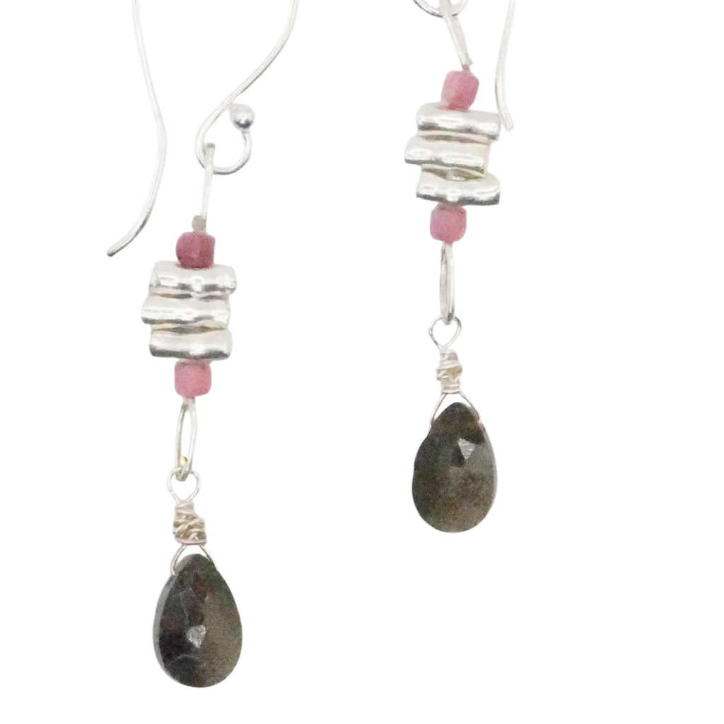Hill Tribe Silver Obsidian Dangle Earrings