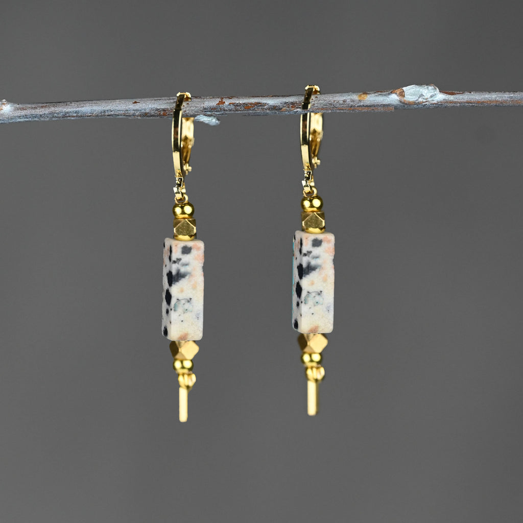 Huggie w/ Semi-Precious Stone Drop Earrings