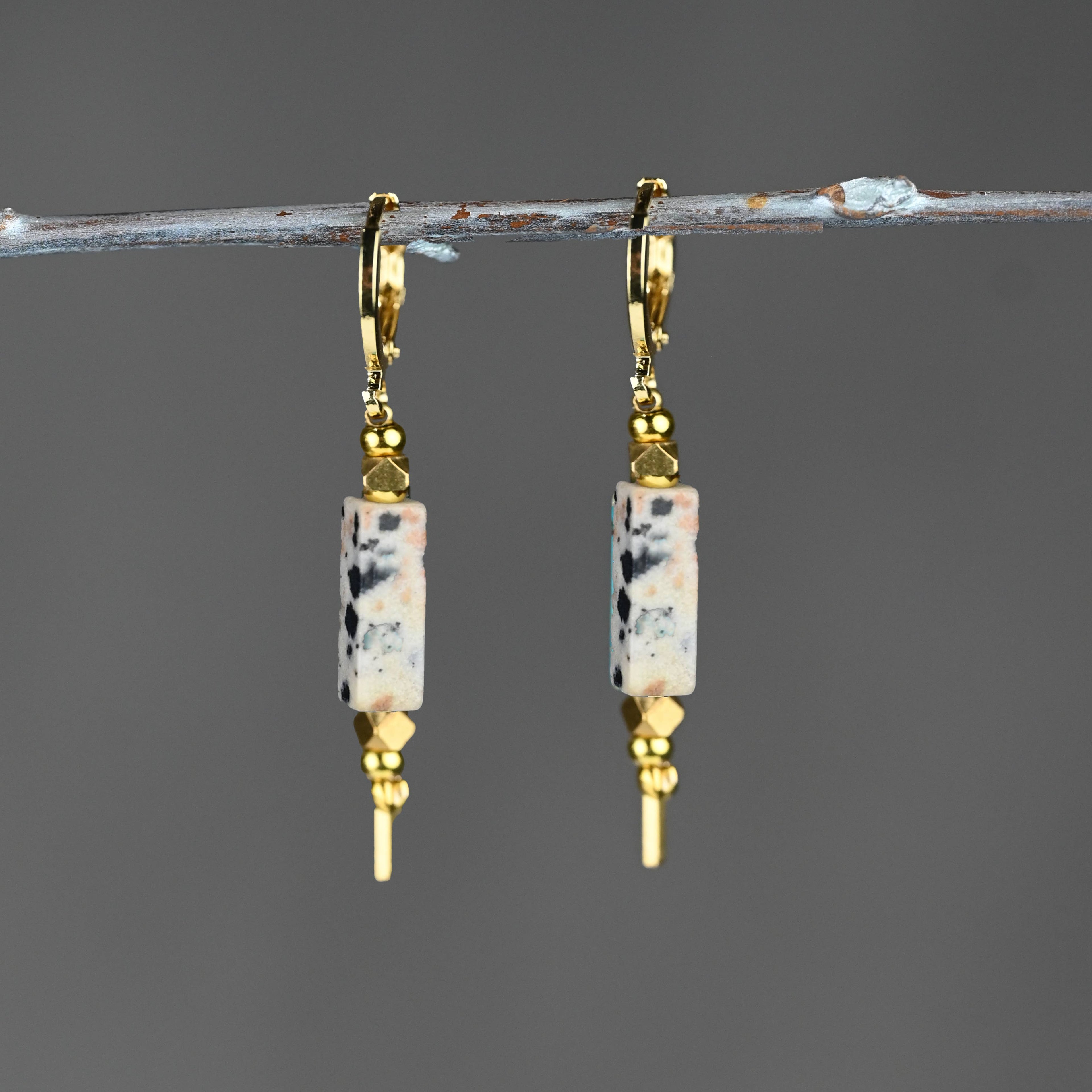 Huggie w/ Semi-Precious Stone Drop Earrings