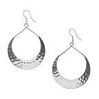 Lunar Crescent Hammered Shiny Silver Hoop Earrings