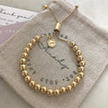 Gold beaded adjustable bracelet, 24k Gold-plated layering