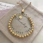 Gold beaded adjustable bracelet, 24k Gold-plated layering