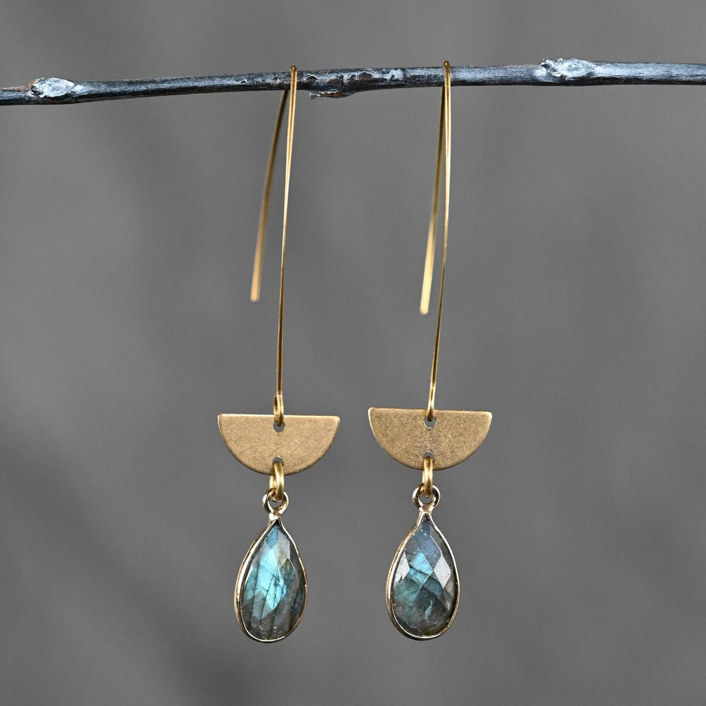Long Wire w/ Half Circle & Semi Precious Tear Gemstone Ear