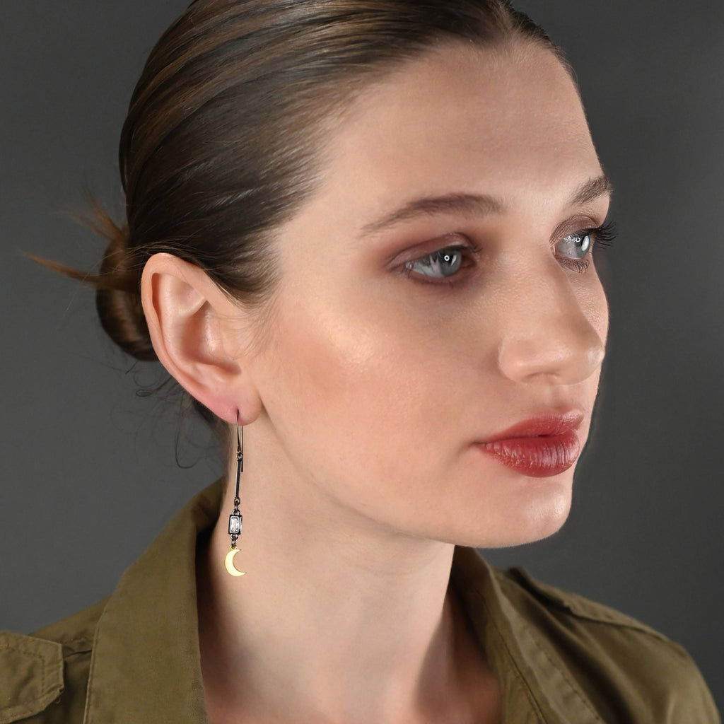 Moon & Star Mismatched Mixed Metal Earrings