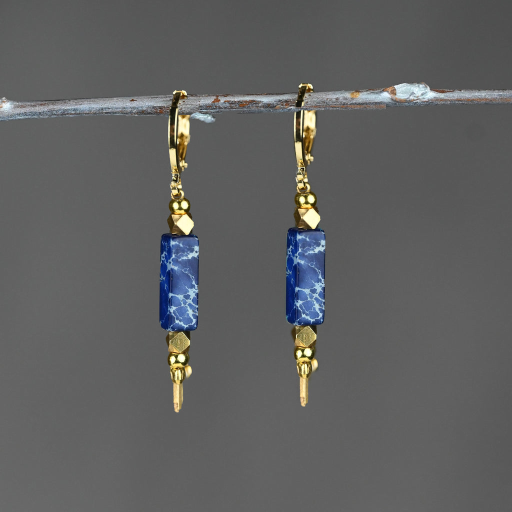 Huggie w/ Semi-Precious Stone Drop Earrings