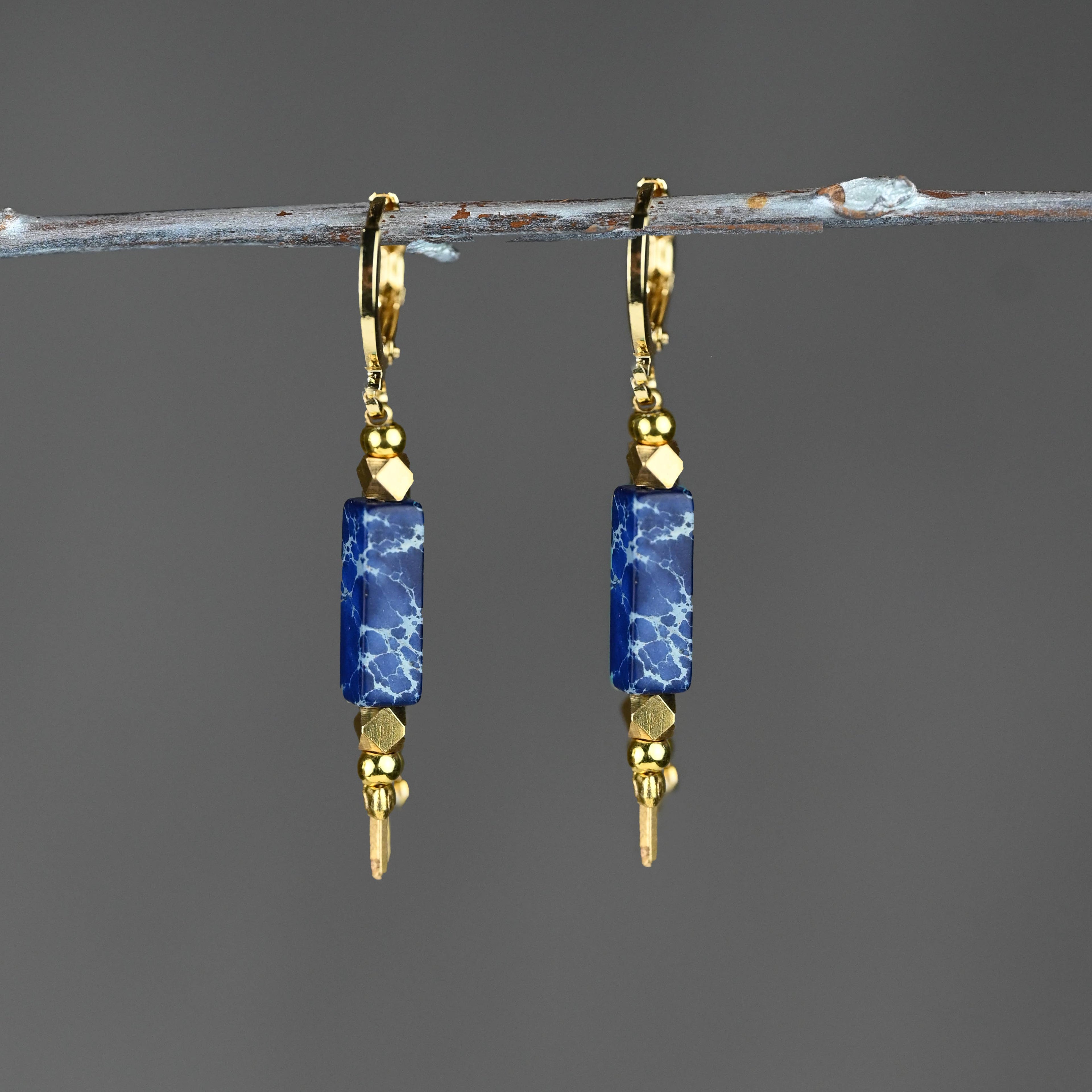 Huggie w/ Semi-Precious Stone Drop Earrings