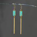 Rectangle Gemstone with Long Bar Earrings