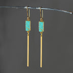 Rectangle Gemstone with Long Bar Earrings