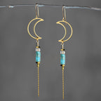 Brass Open Moon w/ Semi Precious Chain Drop Earrings