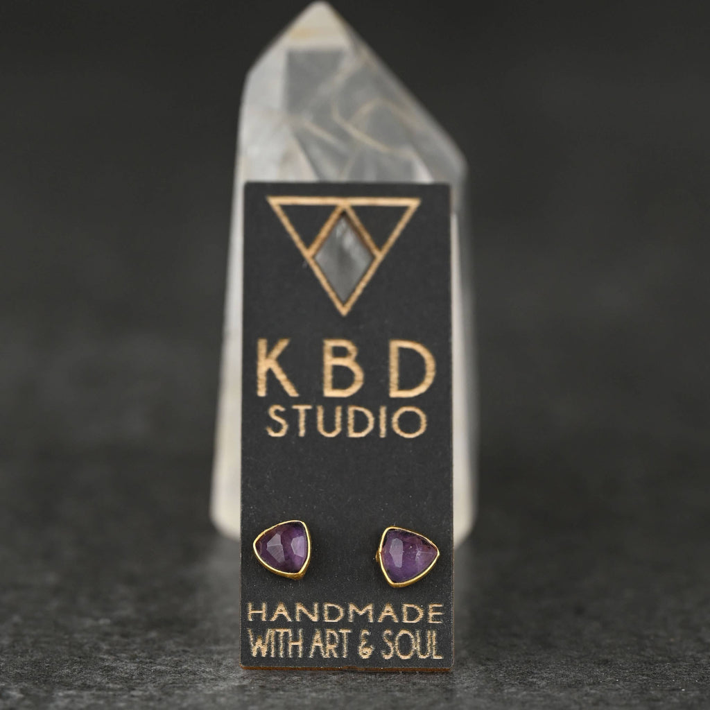 Minimalist Semi Precious Triangle Gemstone Studs (5mm)