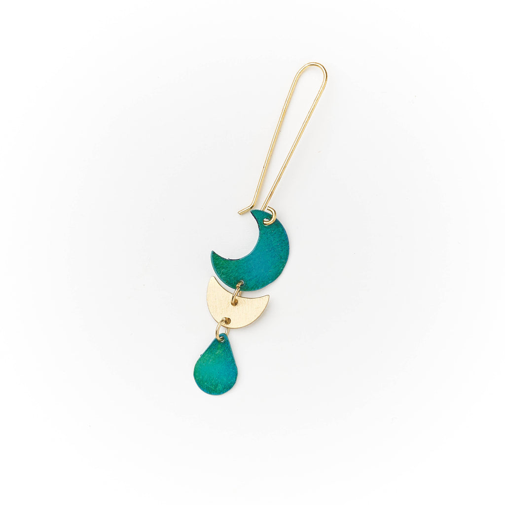 Rajani Moon Phase Drop Earrings - Teal, Gold