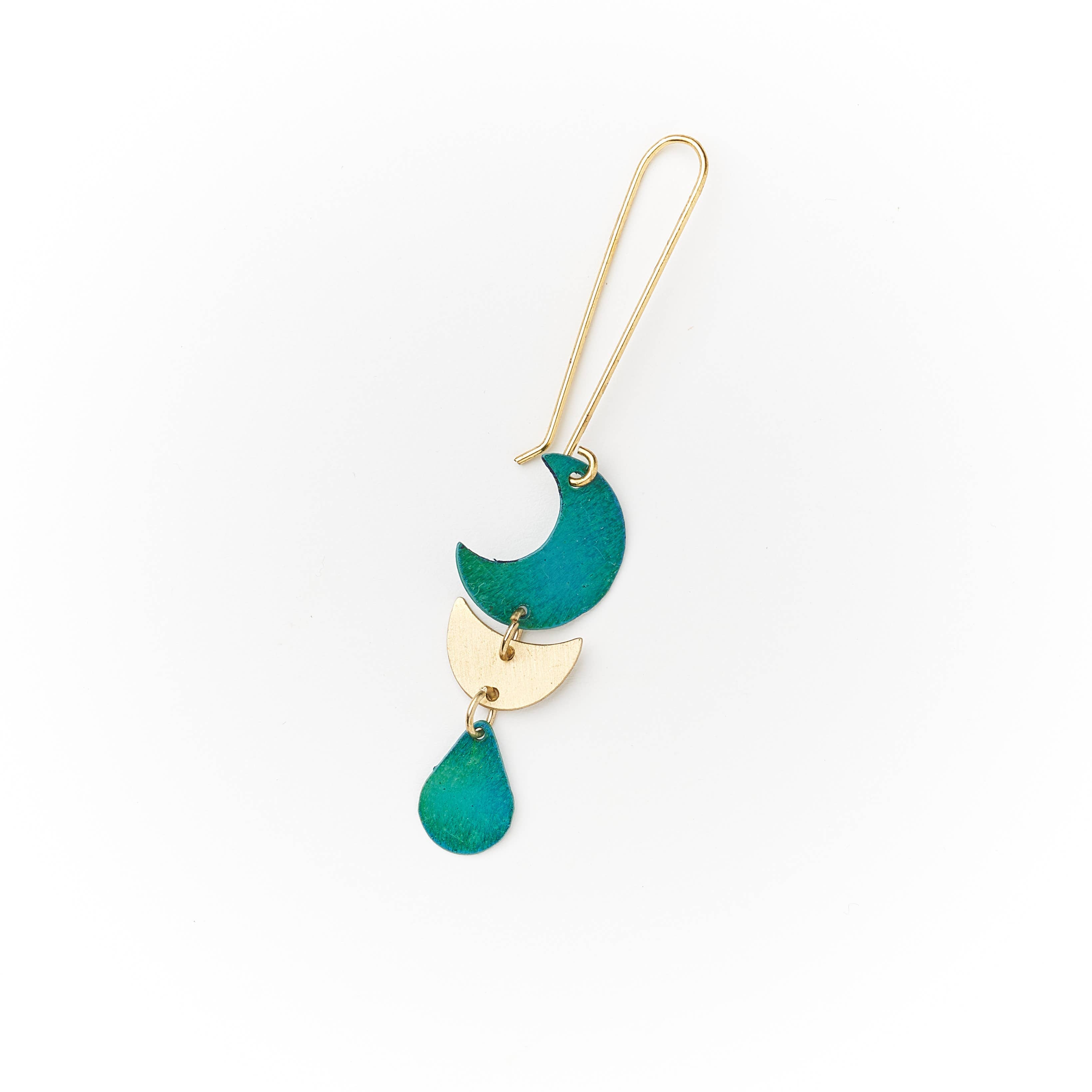 Rajani Moon Phase Drop Earrings - Teal, Gold