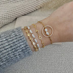 Layering Gold Plated Charm Bracelets clover, flower, pearls