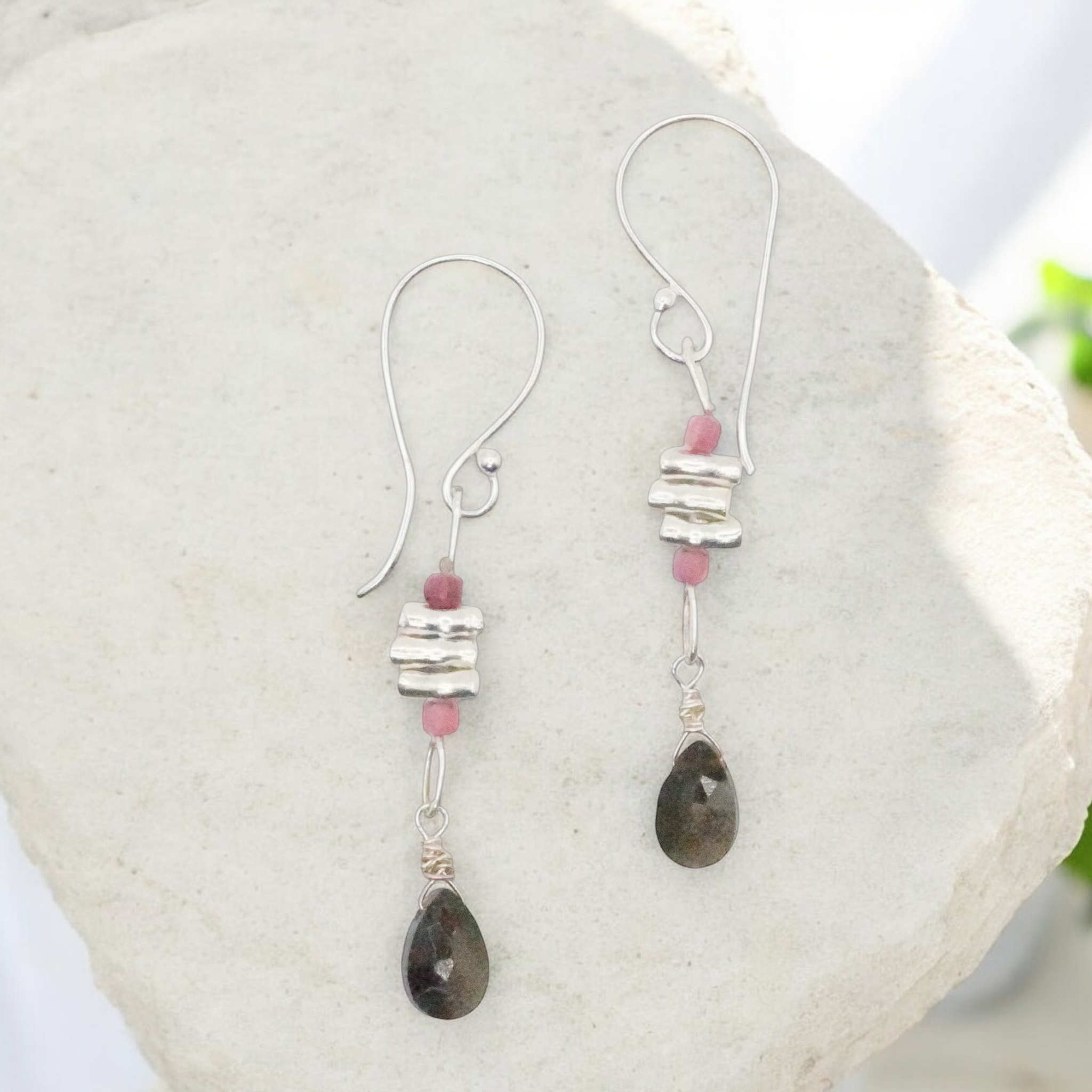 Hill Tribe Silver Obsidian Dangle Earrings