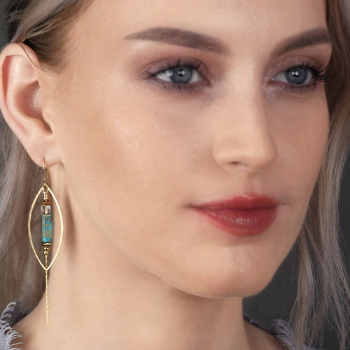 Brass Marquise Semi Precious Chain Drop Earrings