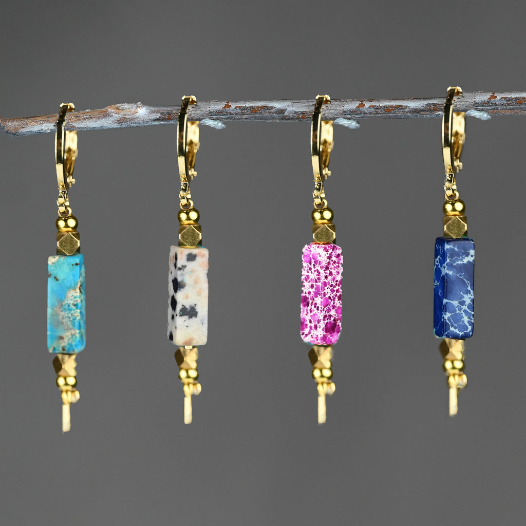 Huggie w/ Semi-Precious Stone Drop Earrings