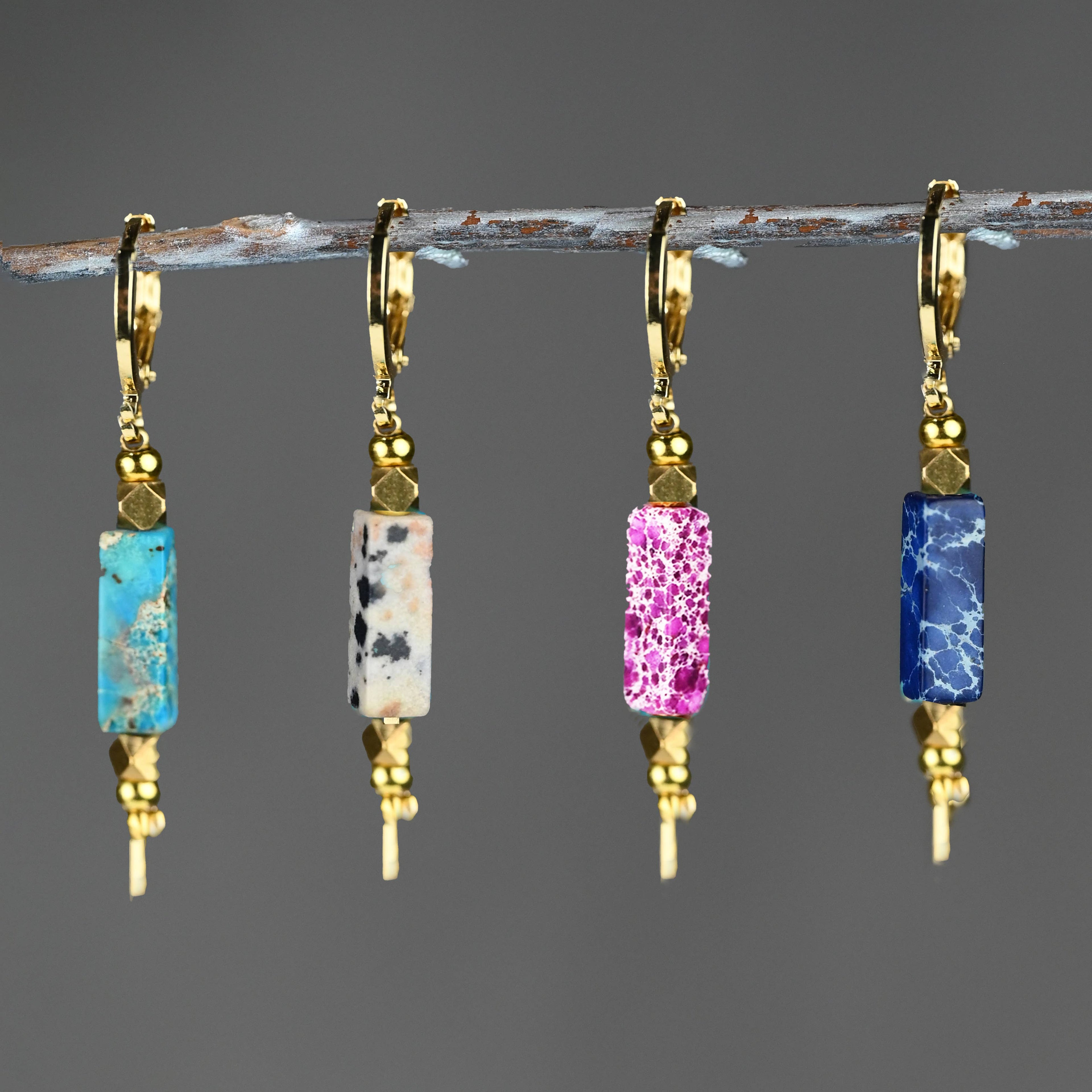 Huggie w/ Semi-Precious Stone Drop Earrings