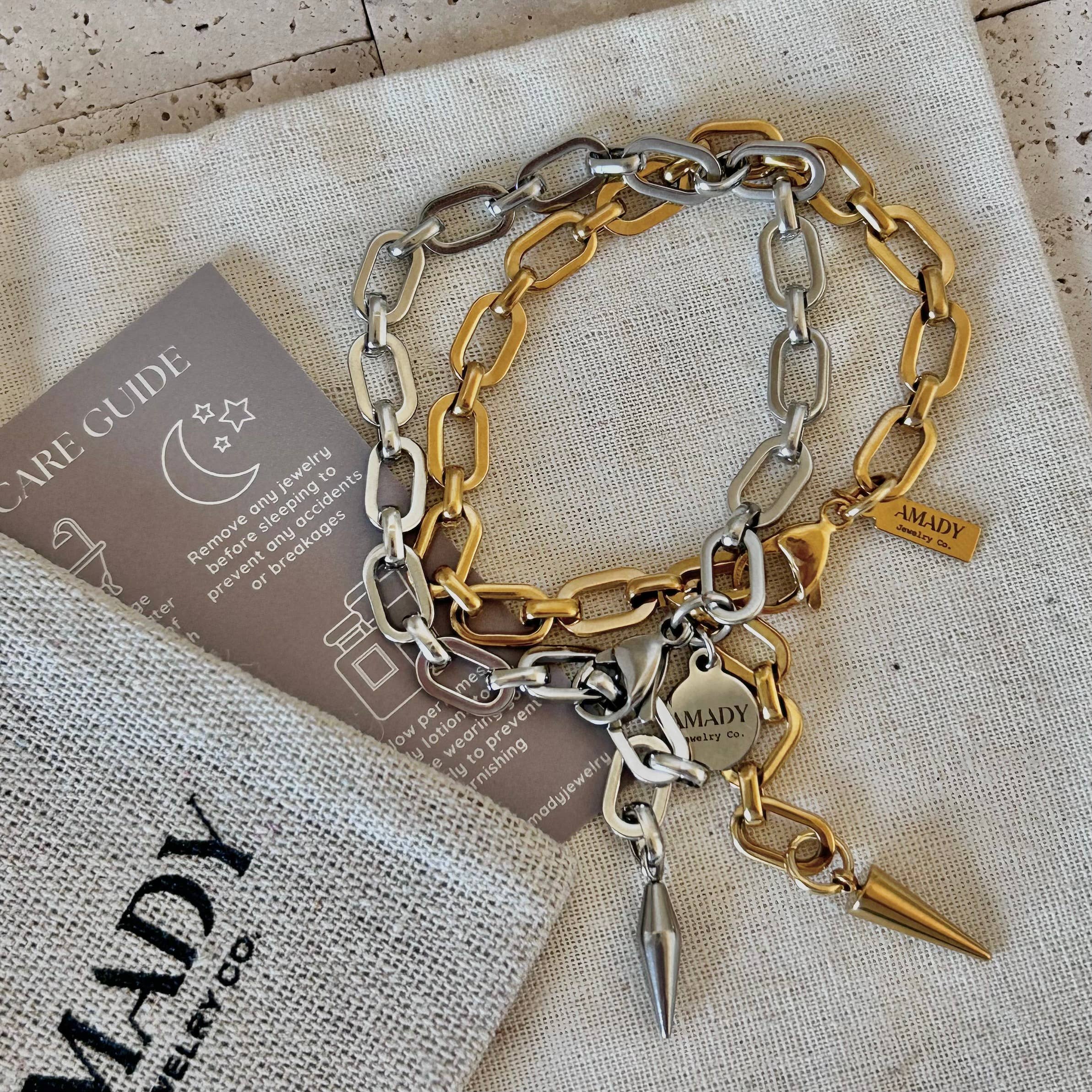 Spike Charm Chain Bracelet – Gold or Silver
