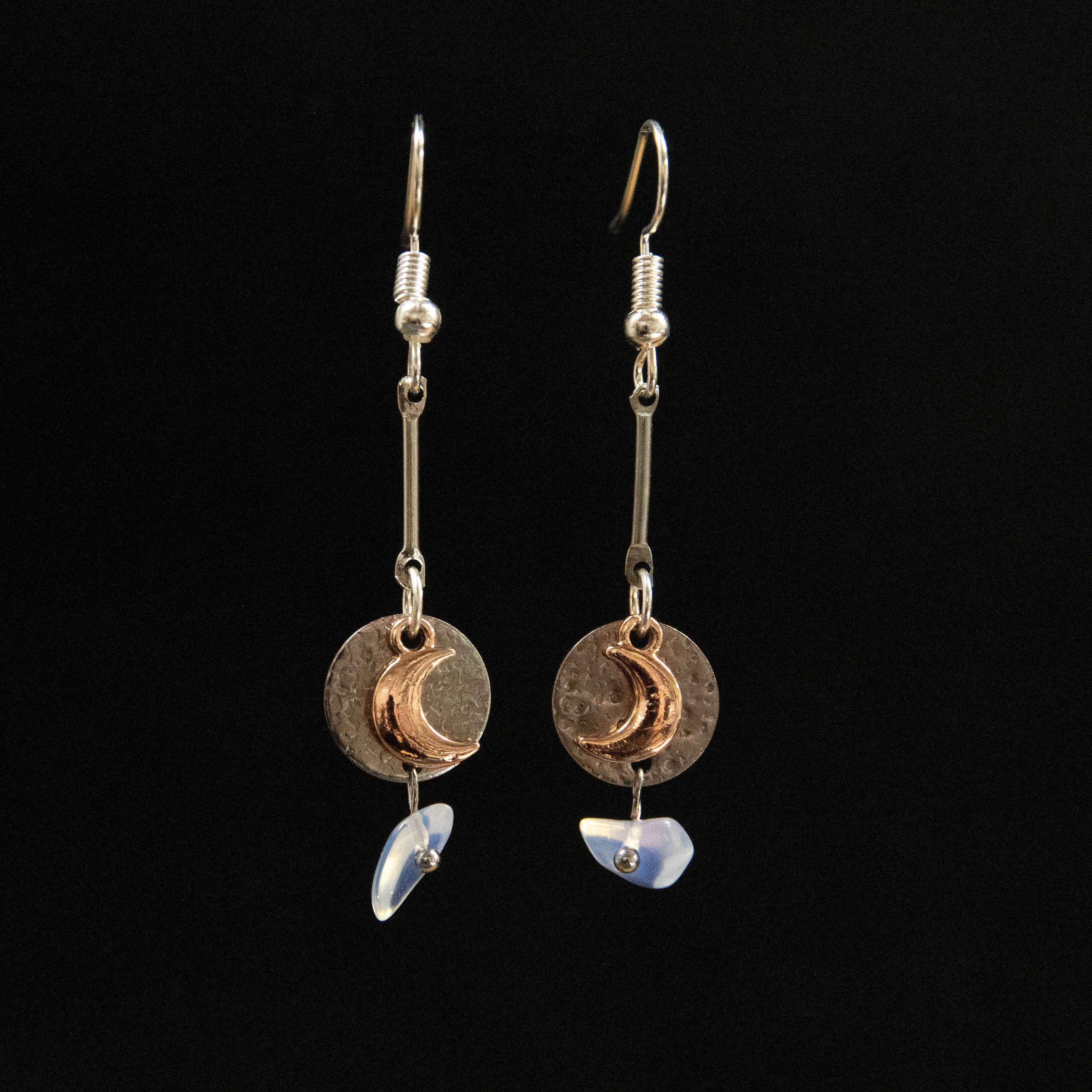 Mixed Metal Moon Earrings