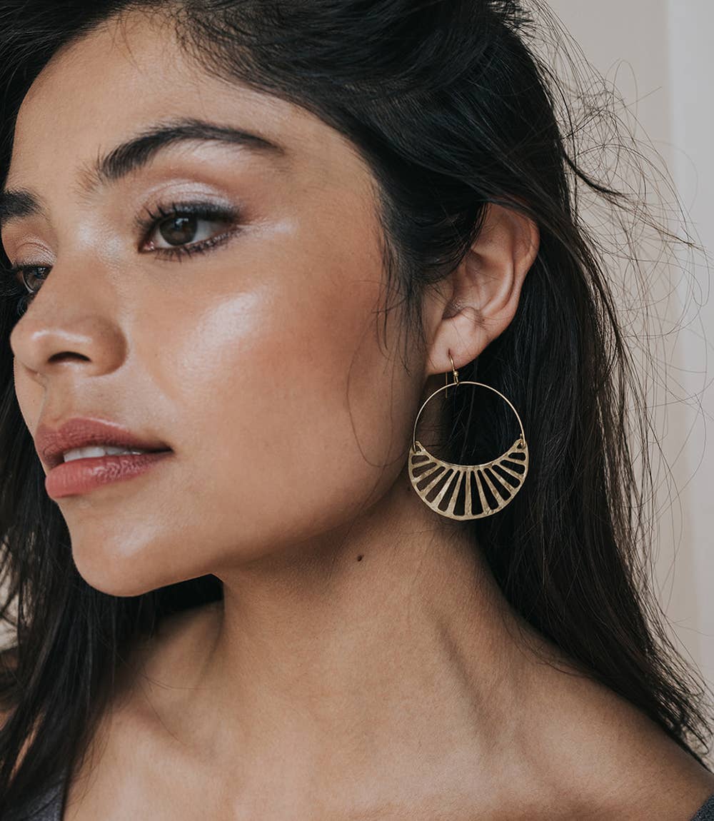 Rajani Gold Hoop Earrings - Crescent Disc