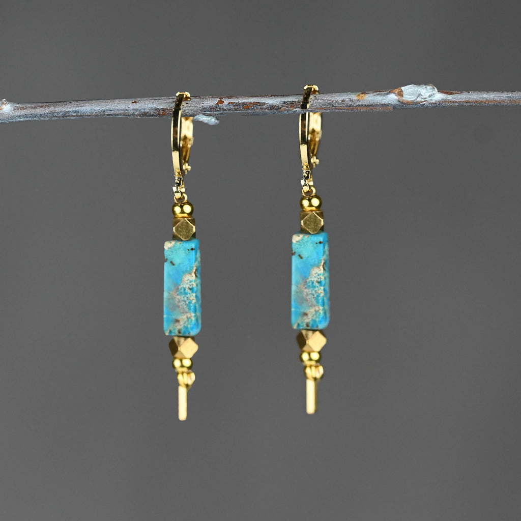 Huggie w/ Semi-Precious Stone Drop Earrings