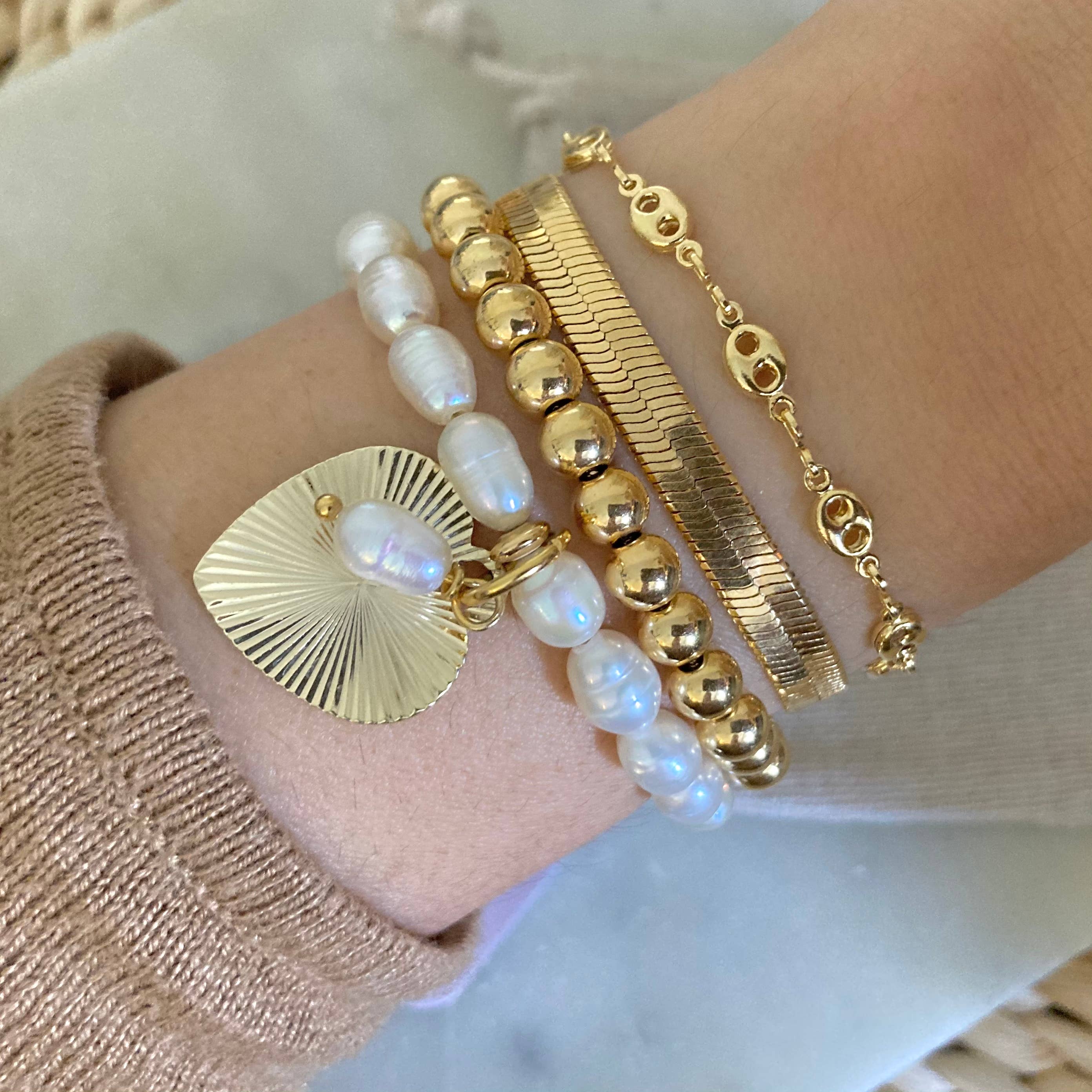 Gold beaded adjustable bracelet, 24k Gold-plated layering