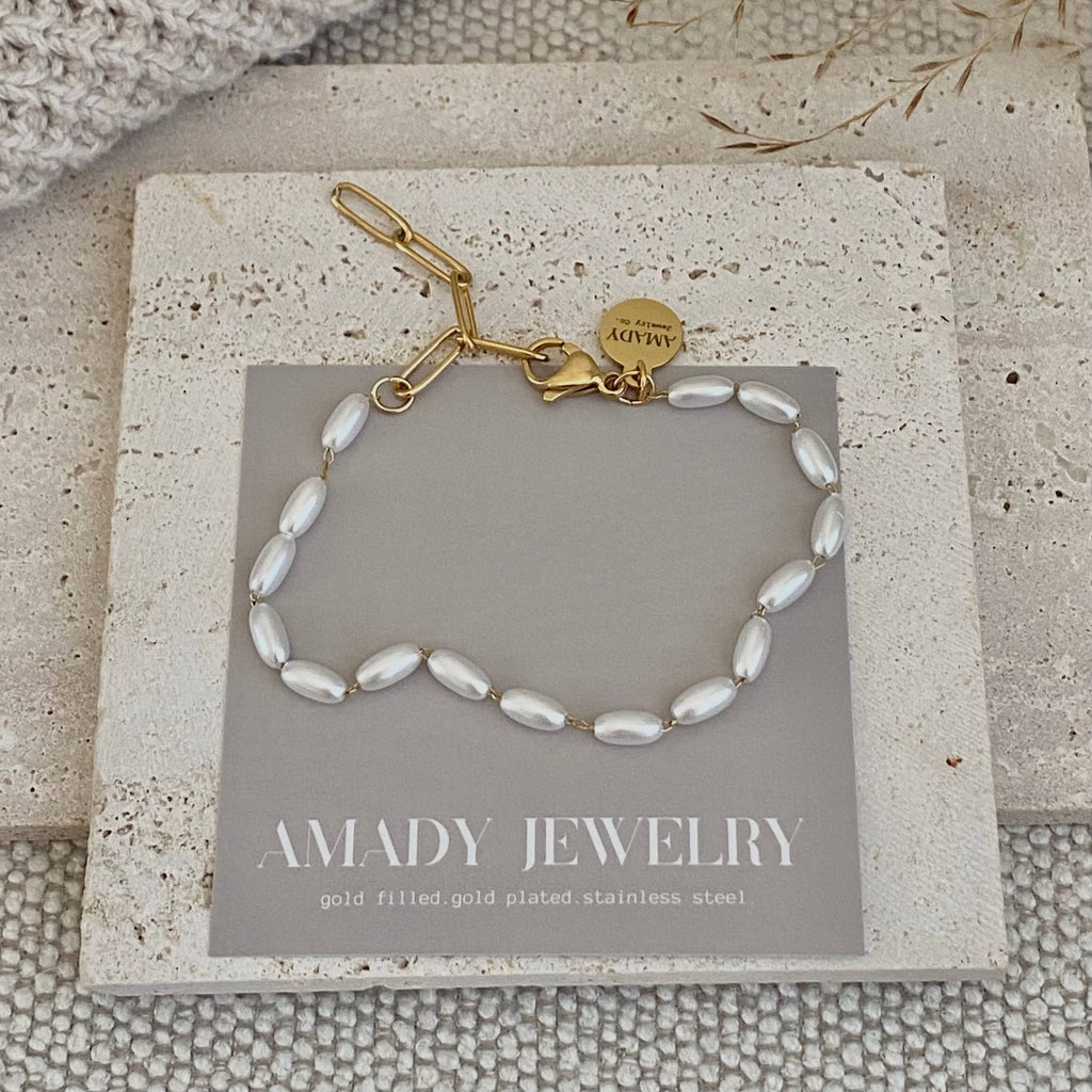 Layering Gold Plated Charm Bracelets clover, flower, pearls