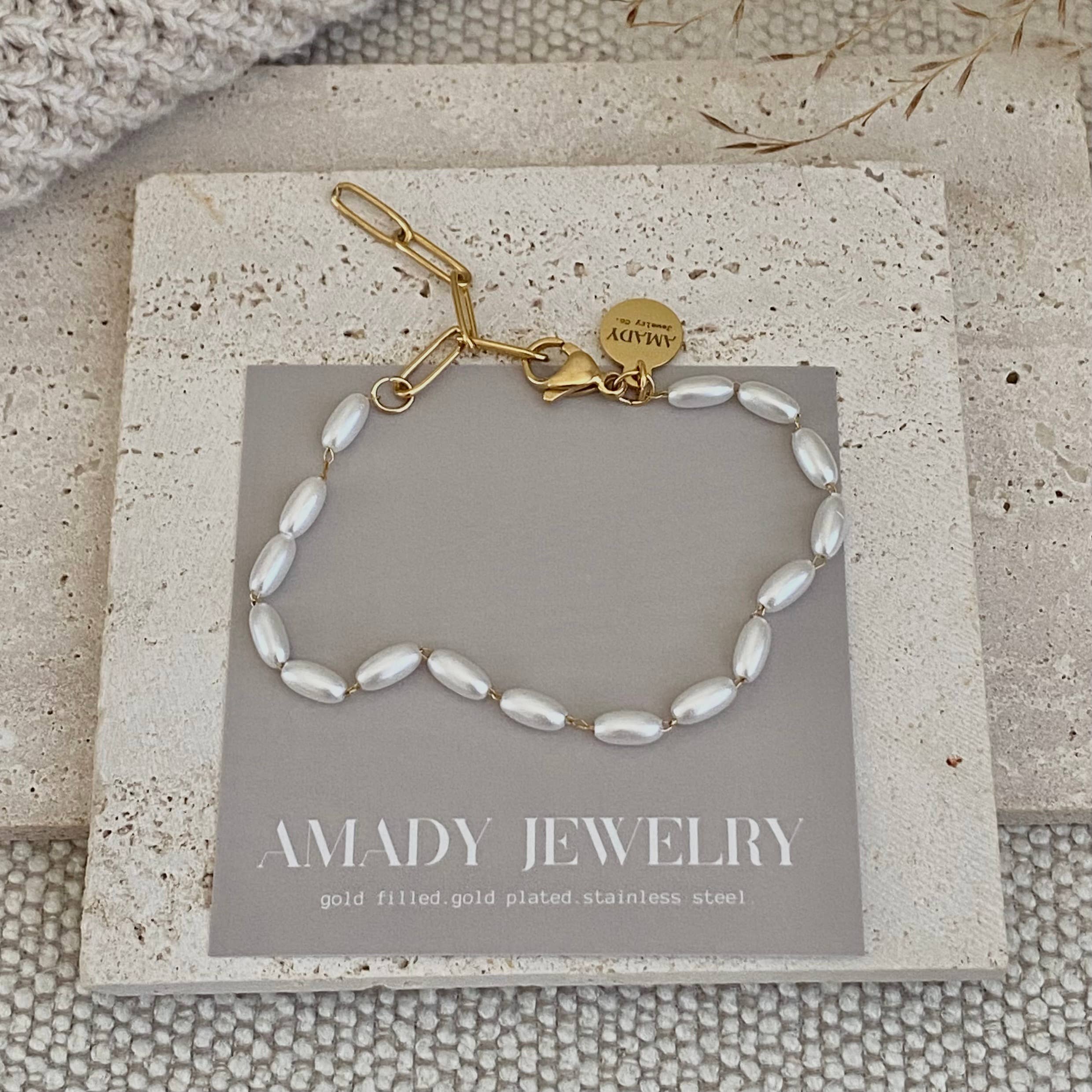 Layering Gold Plated Charm Bracelets clover, flower, pearls