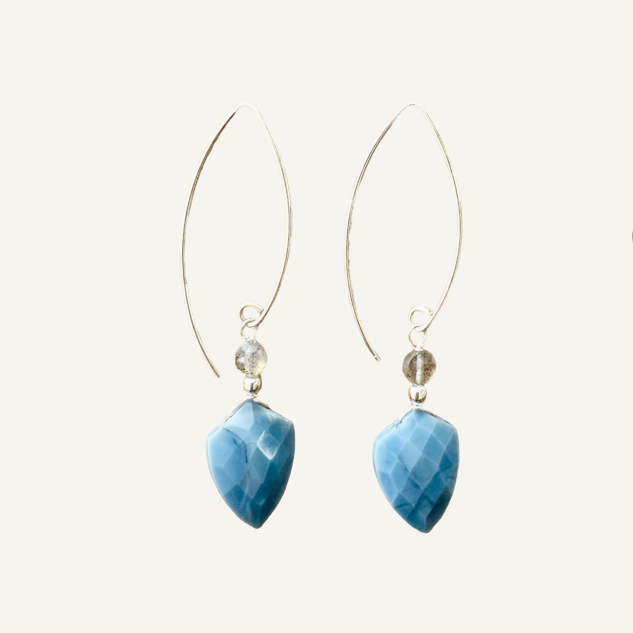Blue opal shield earrings