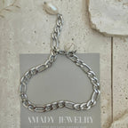Silver Figaro Pearl link chain bracelet stainless steel