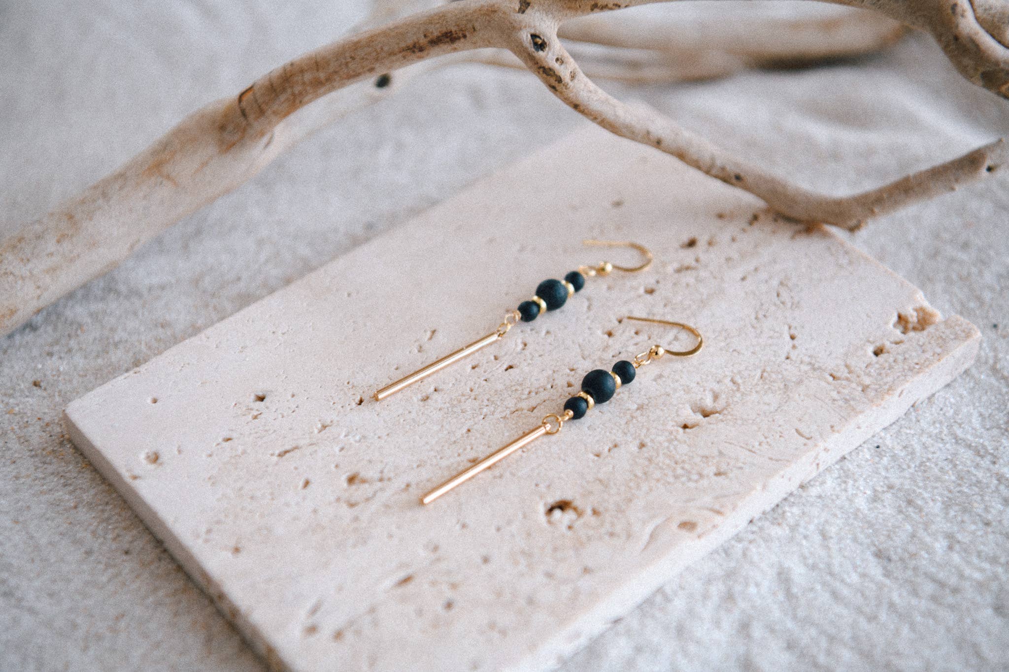 Gemstone and Gold Bar Drop Earrings