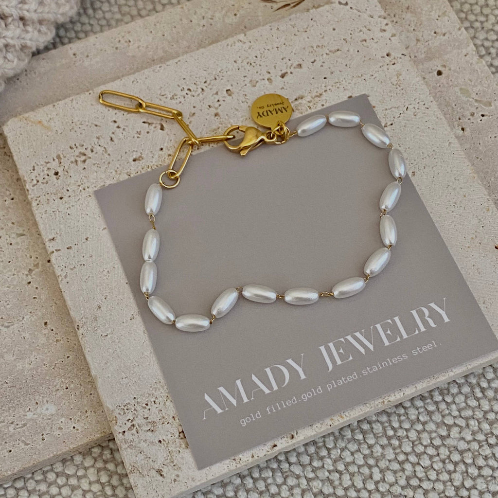 Layering Gold Plated Charm Bracelets clover, flower, pearls