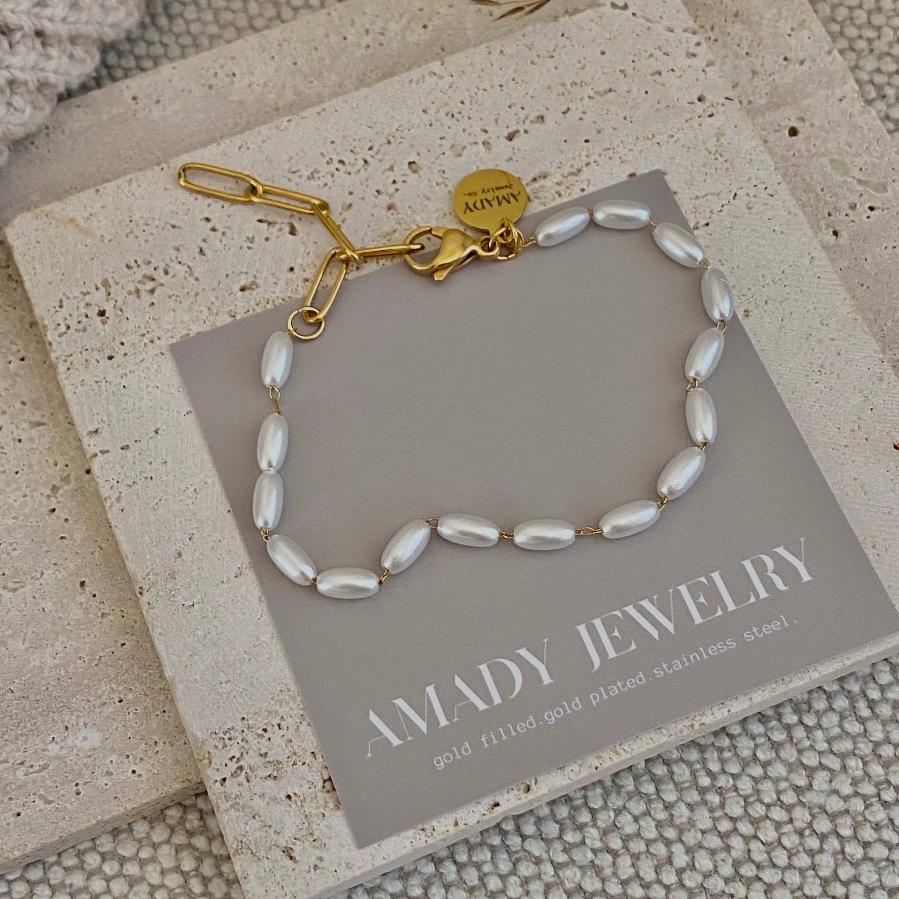 Layering Gold Plated Charm Bracelets clover, flower, pearls
