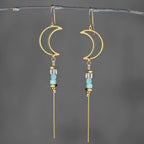 Brass Open Moon w/ Semi Precious Chain Drop Earrings