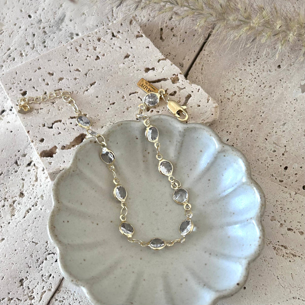 Gold Filled Smoky Crystal Bracelet  Delicate Layering Bracet