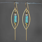 Brass Marquise Semi Precious Chain Drop Earrings