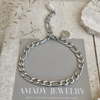 Silver Figaro Pearl link chain bracelet stainless steel