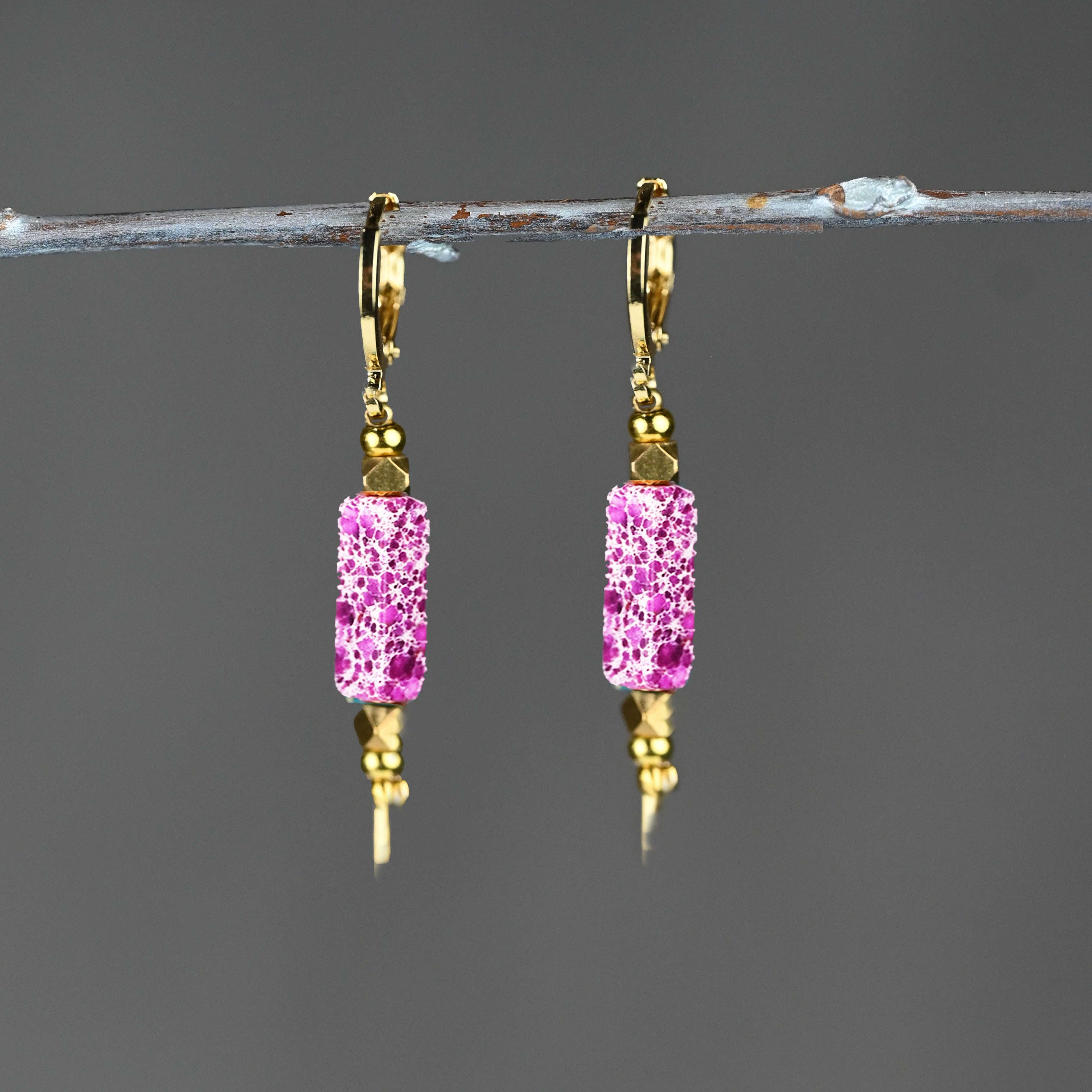 Huggie w/ Semi-Precious Stone Drop Earrings