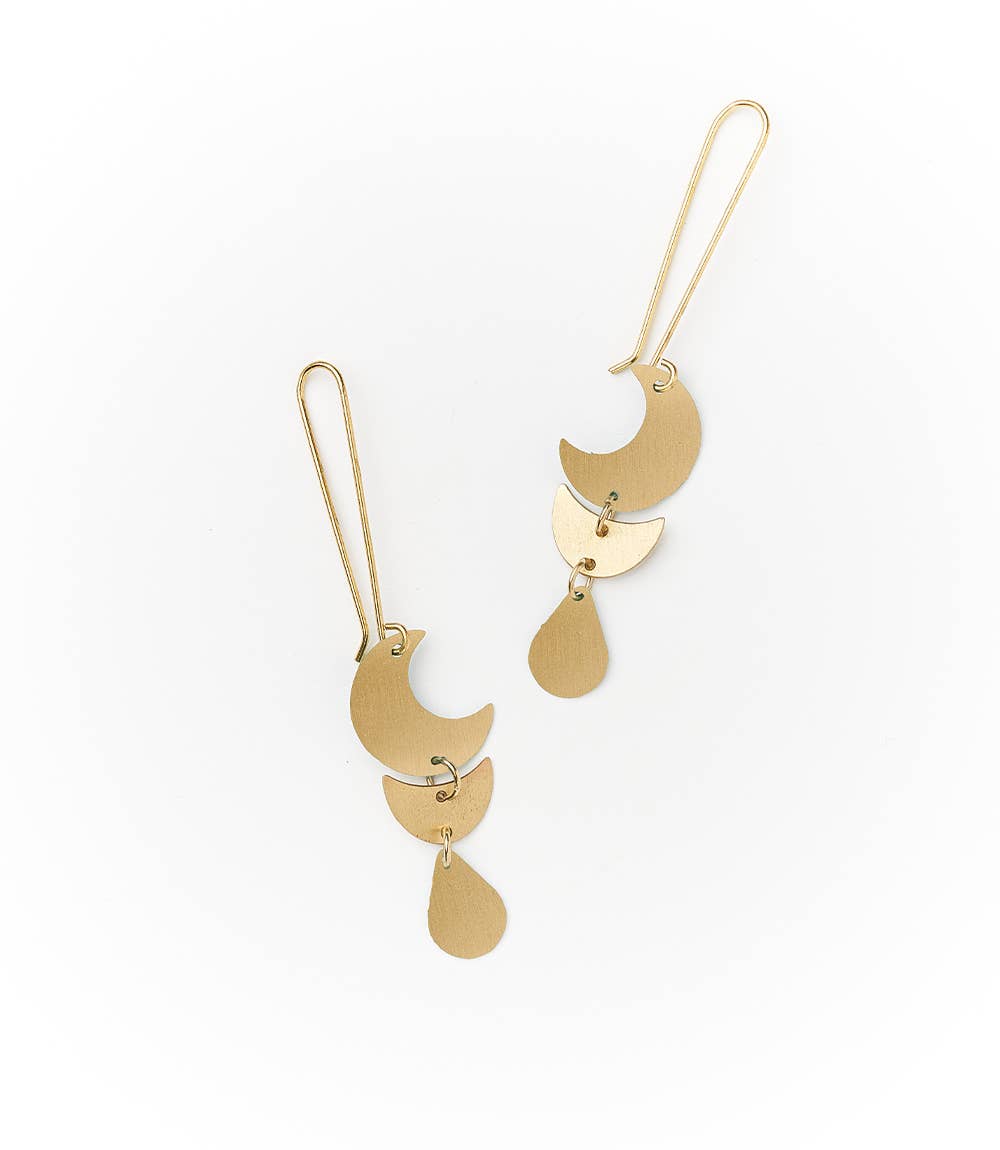 Rajani Moon Phase Gold Drop Earrings
