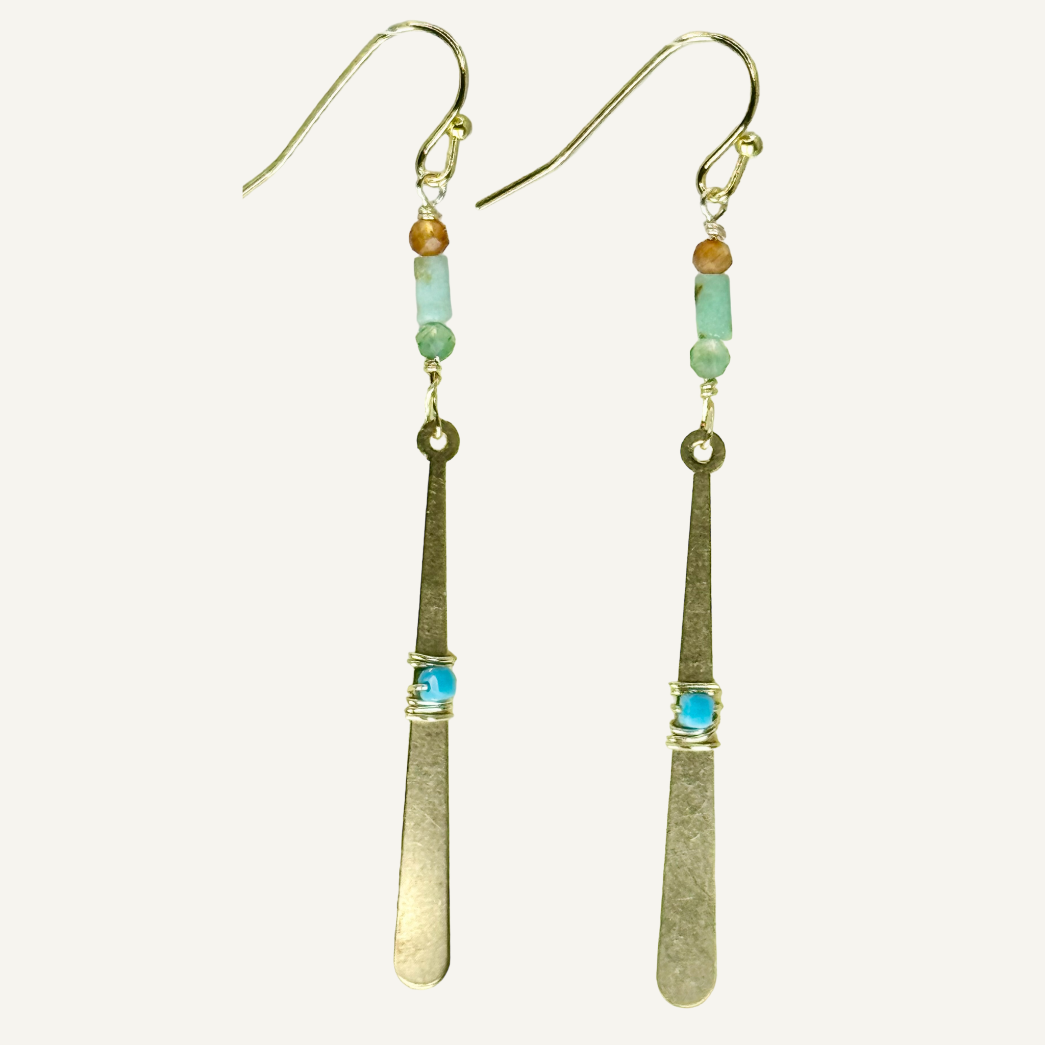 Gold drop earrings with mixed stones