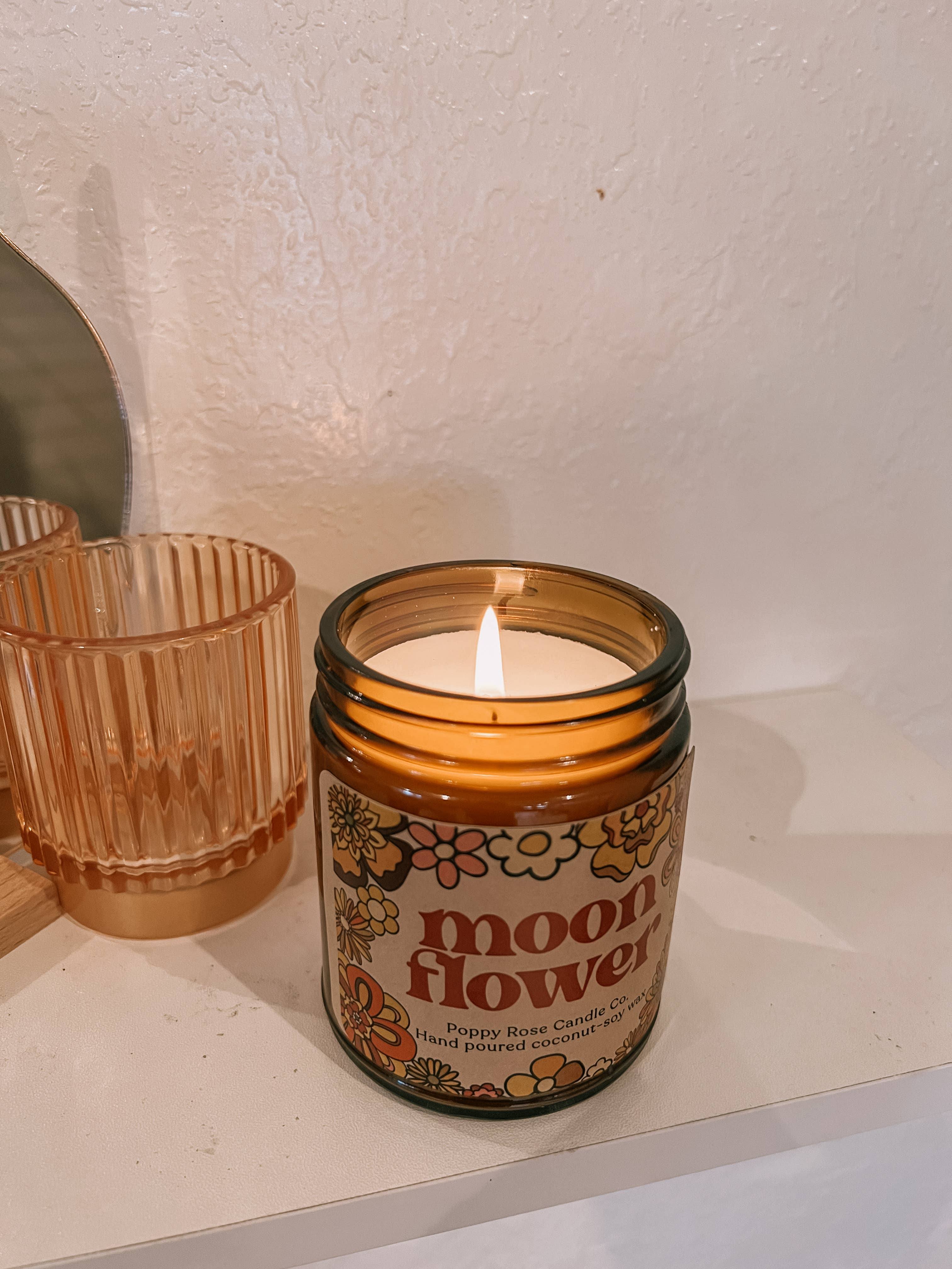 Moon flower 8 oz amber jar coconut wax candle
