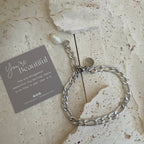 Silver Figaro Pearl link chain bracelet stainless steel