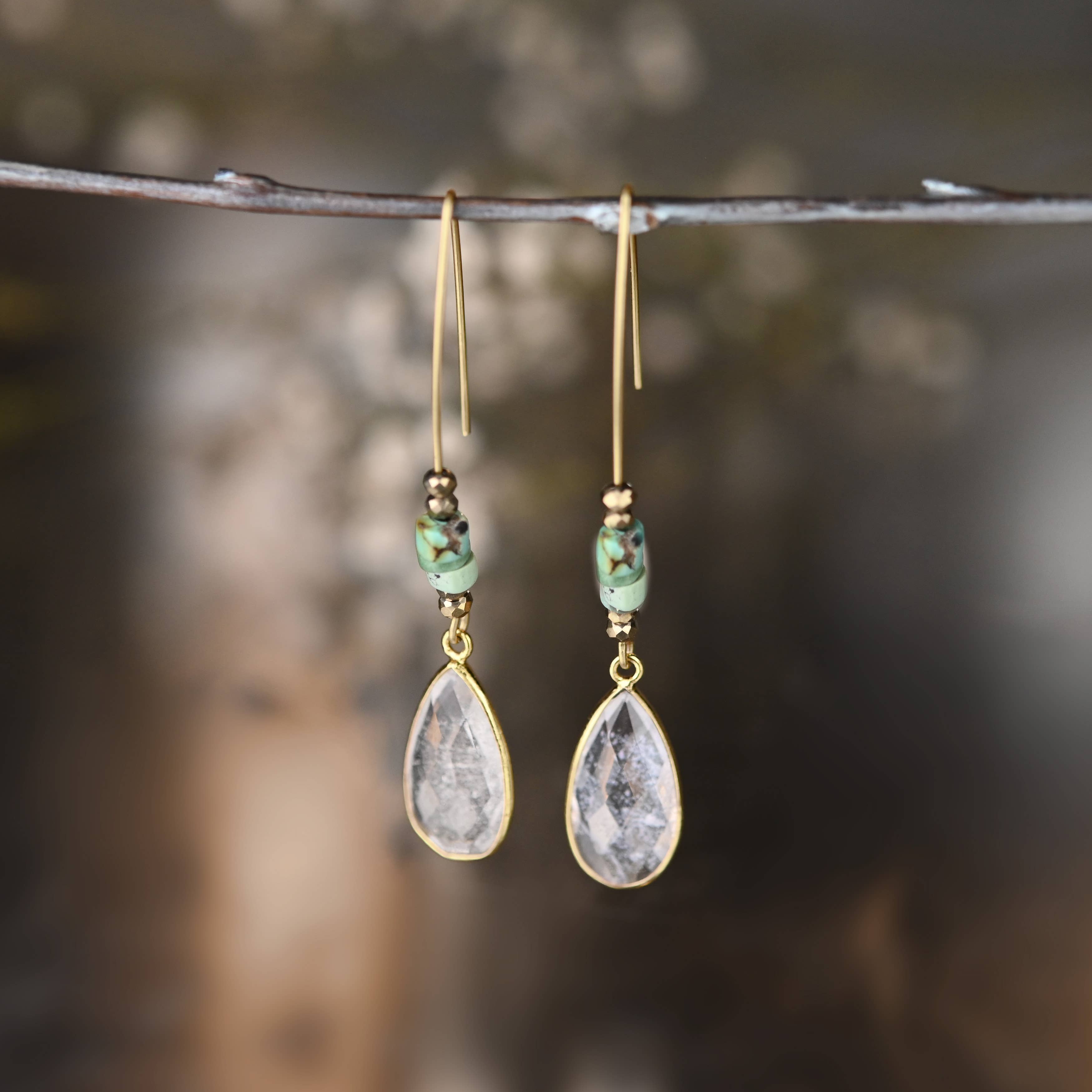 White Rutile Tear w/ Turquoise Jasper Earrings